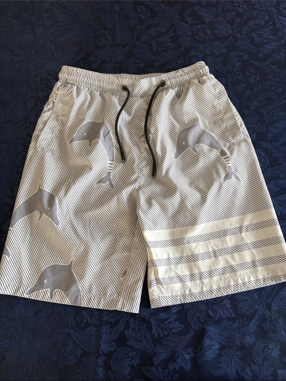 Thom Browne White and Light Gray Striped Labeled Garment